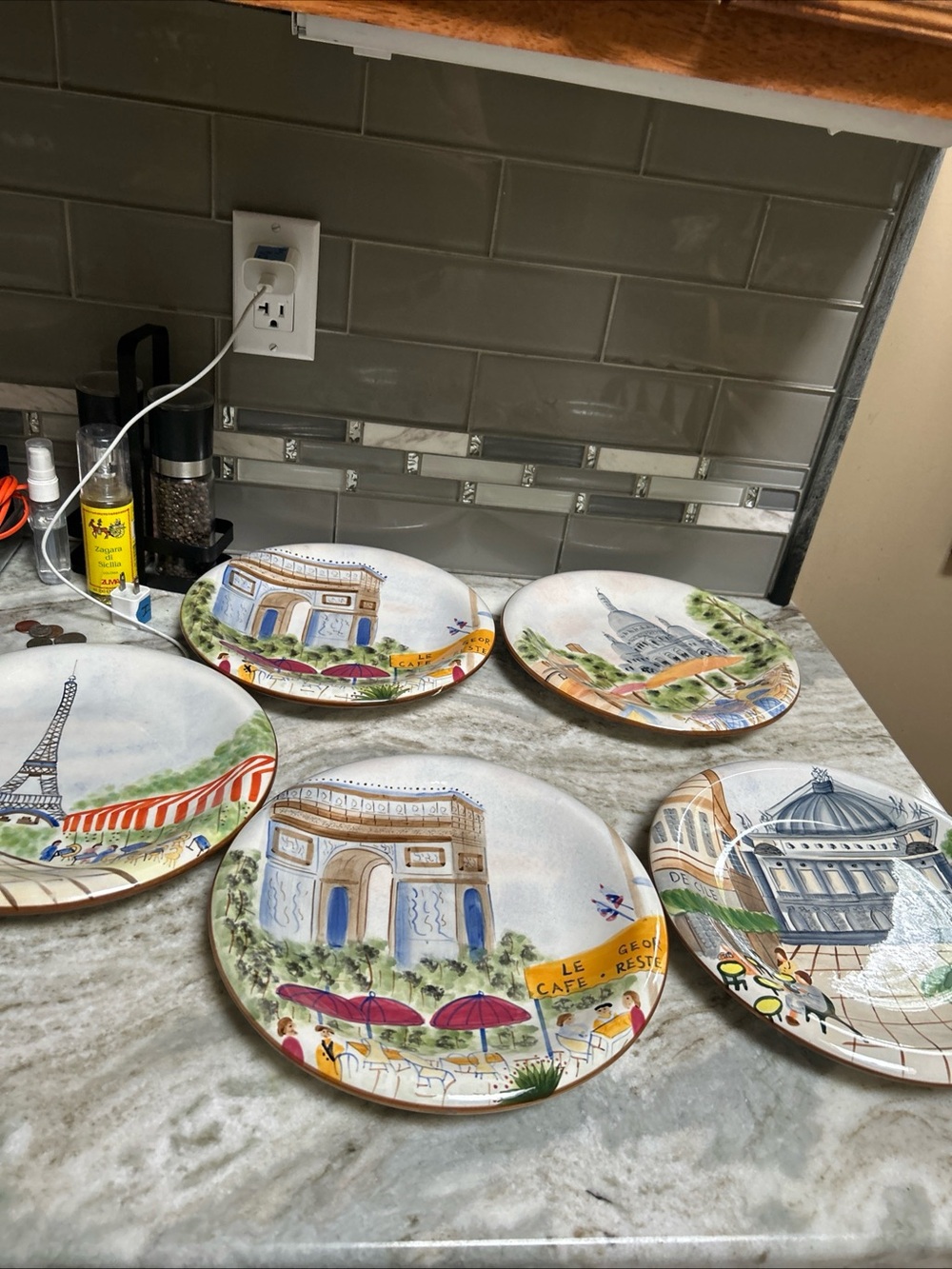 American Atelier At Home Earthenware Parisian Hand Painted Dinner Plate Set Of 5